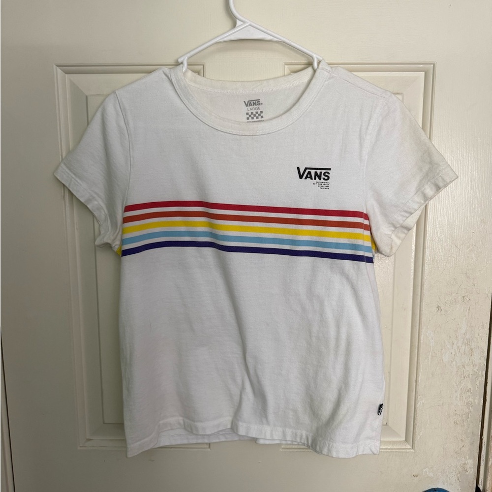 Vans White Tee with Rainbow Stripes